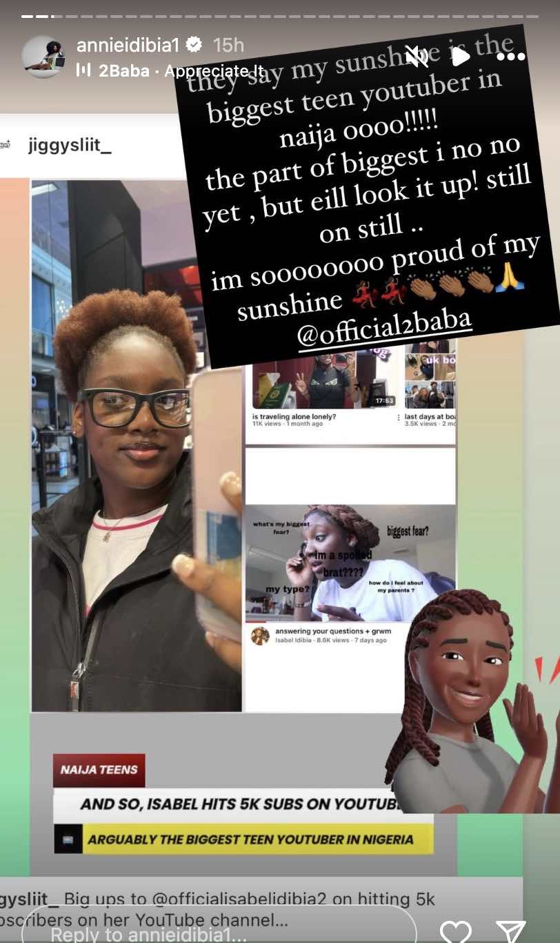 Annie Idibia gushes as Youtuber daughter, Isabella bags achievement